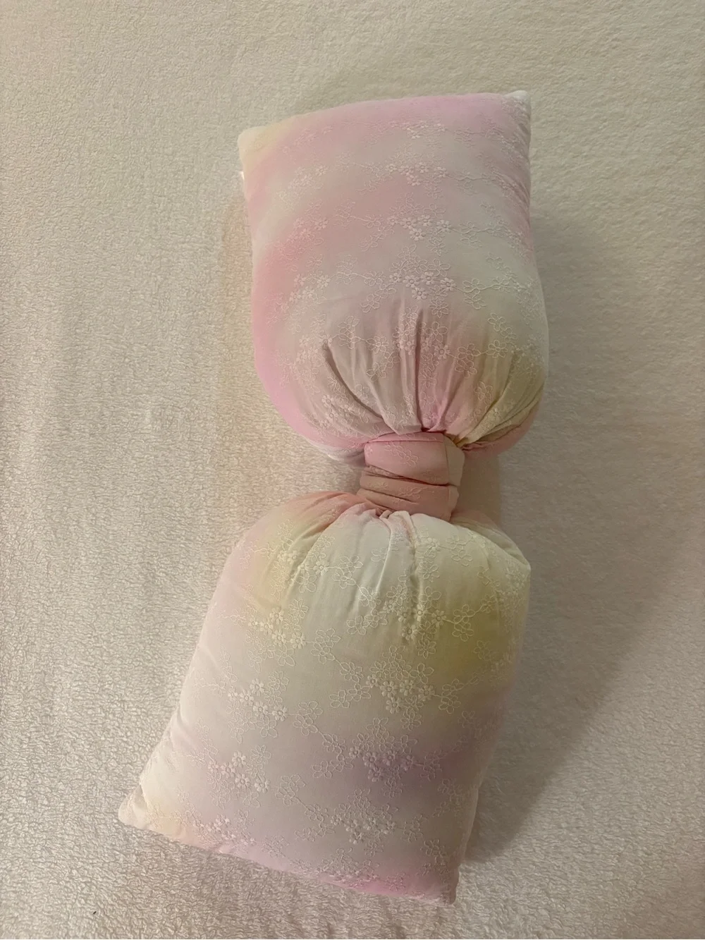 LoveShackFancy Pastel Flower Tie-dye Pink Yellow Oversized Bedrest Bow Pillow